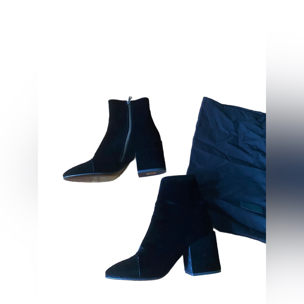 Dries Van Noten Black Velvet leather Block Heel Ankle Boots 39 8